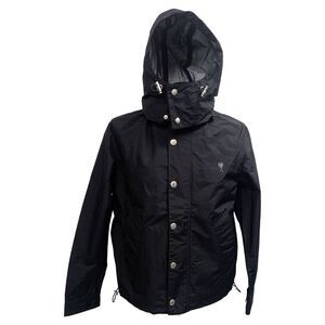 Ami Logo-Embroidered Hooded Rain Jacket in Black Polyamide